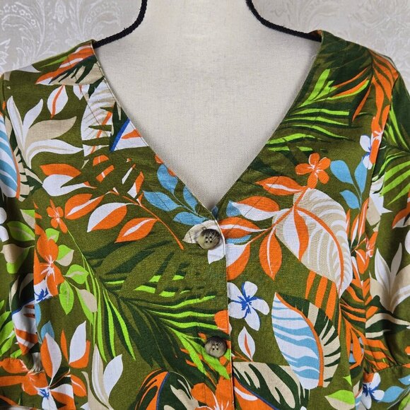 Emily Daniels Size Large Colorful Floral Greenery Print Blouse V-neck Button Up - Picture 2 of 12